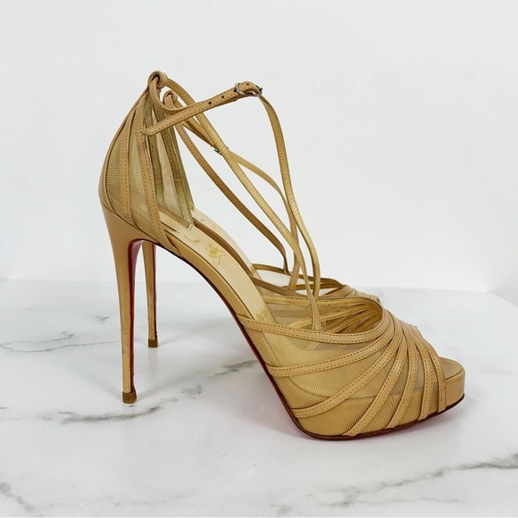 CHRISTIAN LOUBOUTIN Filamenta 120 leather mesh peep toe platform sandals 39.5 - Picture 5 of 16